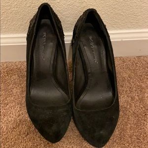 BCBG suede black sequin heels
